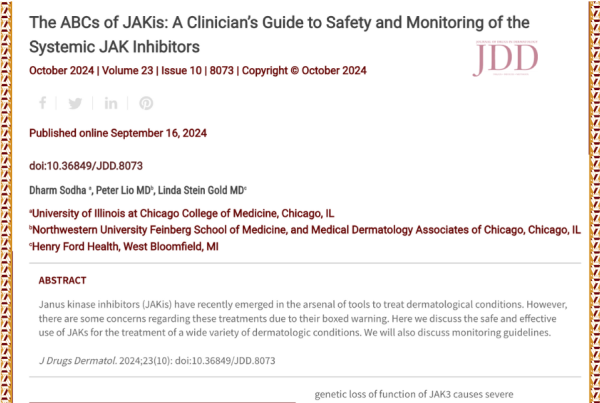 Journal of Drugs in Dermatology JDD article titled The ABCs of JAKis: A Clinician's Guide to Safety and Monitoring of the Systemic JAK Inhibitors