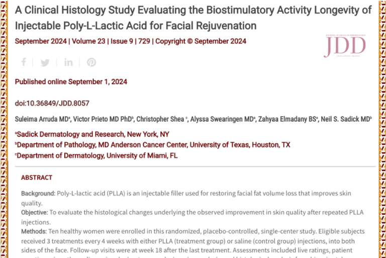 Journal of Drugs in Dermatology JDD article about a clinical histology study evaluating the biostimulatory activity longevity of injectable poly-l-lactic acid for facial rejuvenation