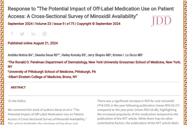 Journal of Drugs in Dermatology JDD article that’s a letter to the editor regarding potential impact of off-label medication use on patient access.