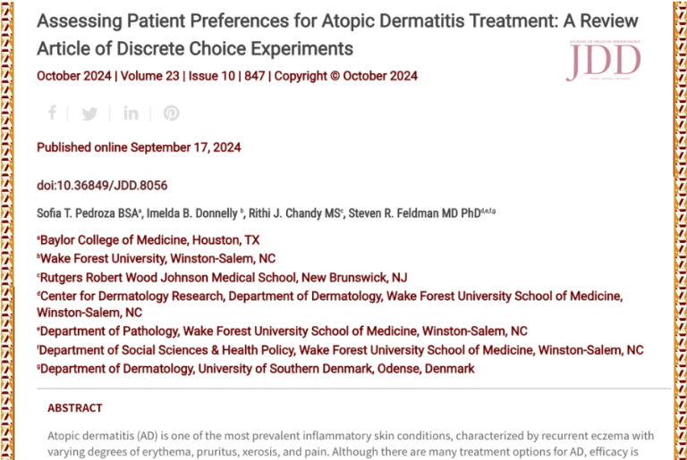 Journal of Drugs in Dermatology JDD Article About Assessing Patient Preferences for Atopic Dermatitis Treatment: A Review Article of Discrete Choice Experiments