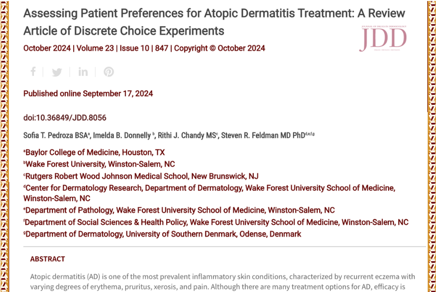 Journal of Drugs in Dermatology JDD Article About Assessing Patient Preferences for Atopic Dermatitis Treatment: A Review Article of Discrete Choice Experiments