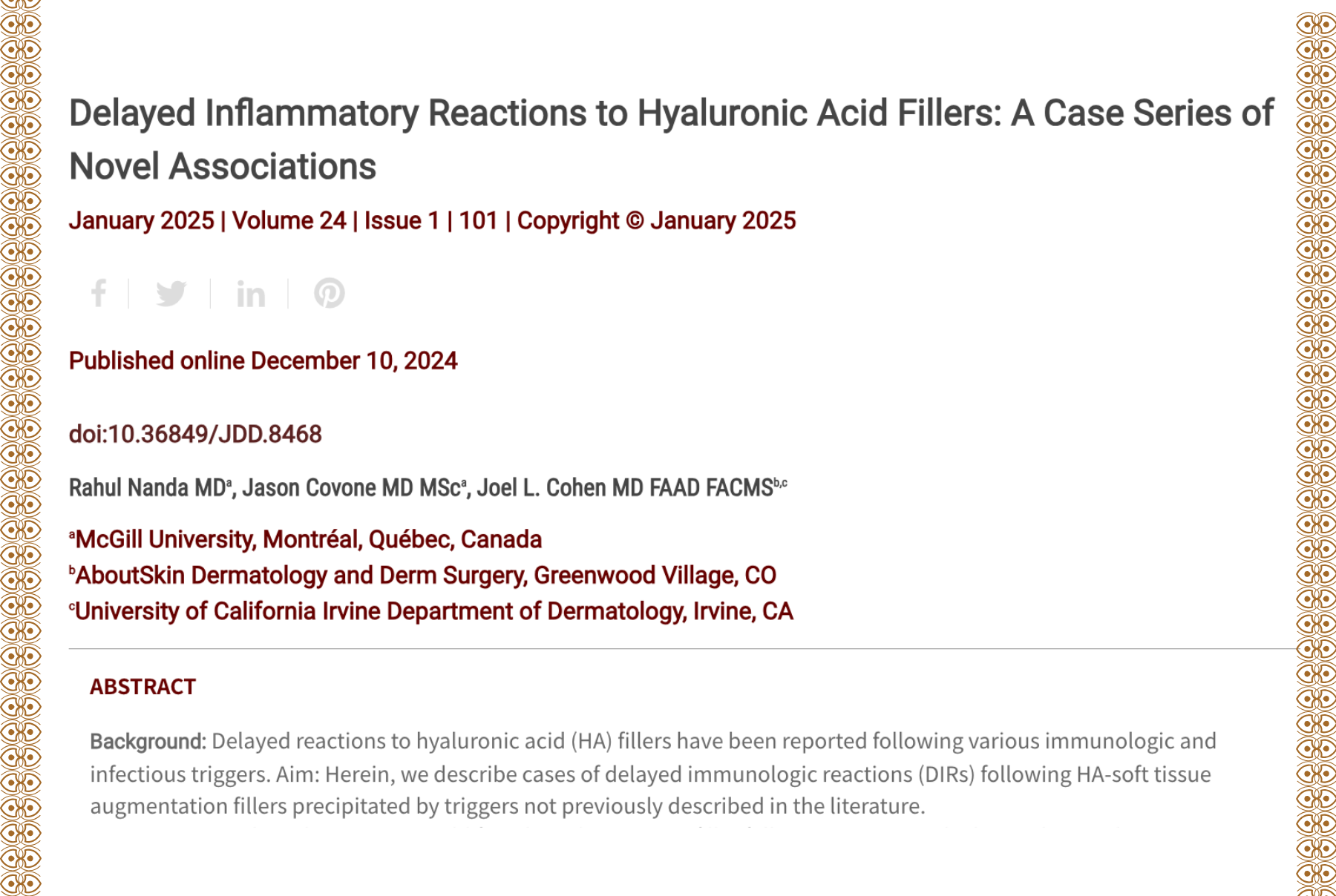 Journal of Drugs in Dermatology JDD Article About Gender, Racial, and Fitzpatrick Skin Type Representation in Melasma Clinical Trials. Image is from the Full Spectrum of Dermatology: A Diverse and Inclusive Atlas Online Gallery of a woman with a darker skin tone with pigmentary disorder melasma.