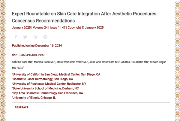 Journal of Drugs in Dermatology JDD Article About Expert Roundtable on Skin Care Integration After Aesthetic Procedures: Consensus Recommendations.