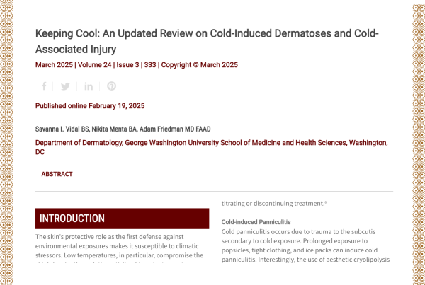 Journal of Drugs in Dermatology JDD Article About Keeping Cool: An Updated Review on Cold-Induced Dermatoses and Cold-Associated Injury.