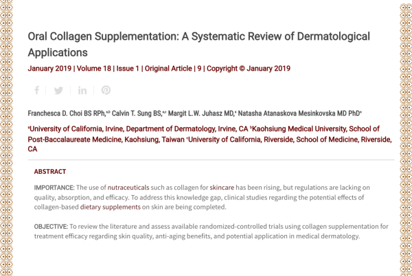 Journal of Drugs in Dermatology JDD Article About Oral Collagen Supplementation: A Systematic Review of Dermatological Applications.