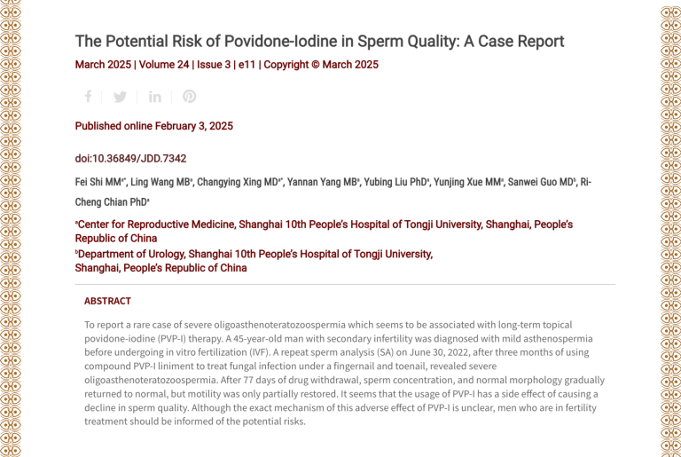 Journal of Drugs in Dermatology JDD Article About The Potential Risk of Povidone-Iodine in Sperm Quality: A Case Report