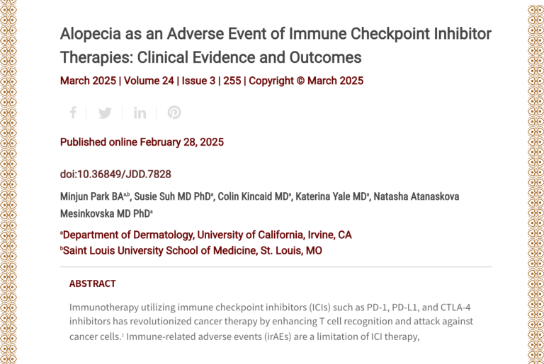 Journal of Drugs in Dermatology JDD Article About Alopecia as an Adverse Event of Immune Checkpoint Inhibitor Therapies: Clinical Evidence and Outcomes