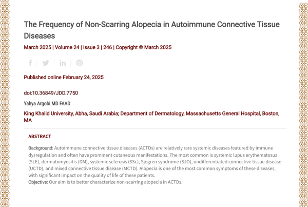 Journal of Drugs in Dermatology JDD Article About The Frequency of Non-Scarring Alopecia in Autoimmune Connective Tissue Diseases