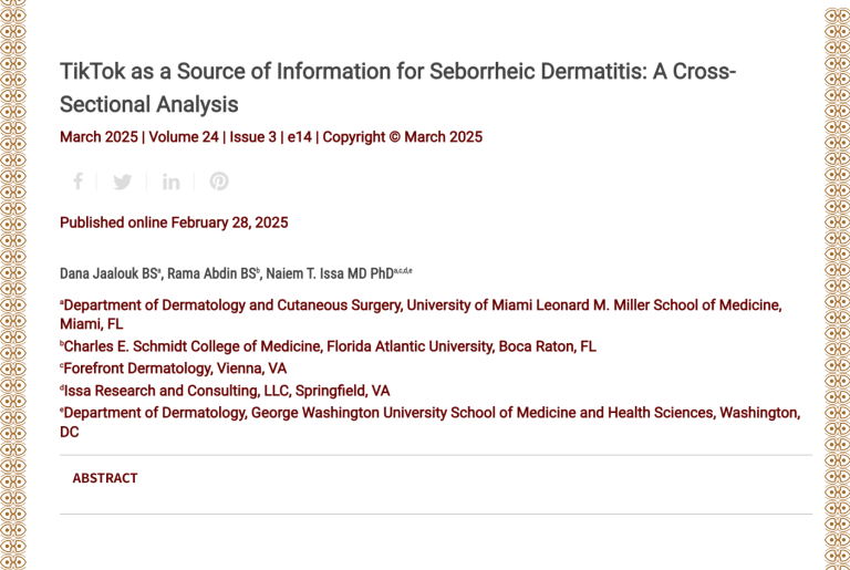 Journal of Drugs in Dermatology JDD About TikTok as a Source of Information for Seborrheic Dermatitis: A Cross-Sectional Analysis