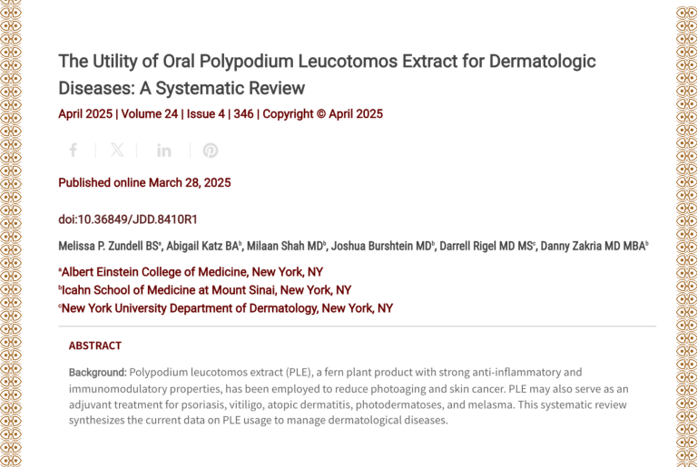 Journal of Drugs in Dermatology JDD Article About The Utility of Oral Polypodium Leucotomos Extract for Dermatologic Diseases: A Systematic Review