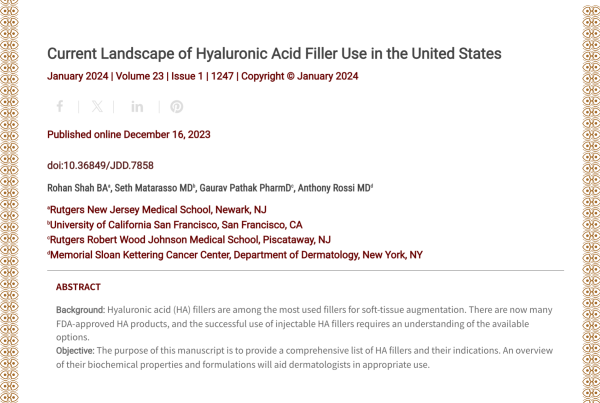 Journal of Drugs in Dermatology JDD Article About Current Landscape of Hyaluronic Acid Filler Use in the United States