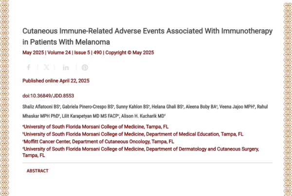 Journal of Drugs in Dermatology JDD Article About Cutaneous Immune-Related Adverse Events Associated With Immunotherapy in Patients With Melanoma