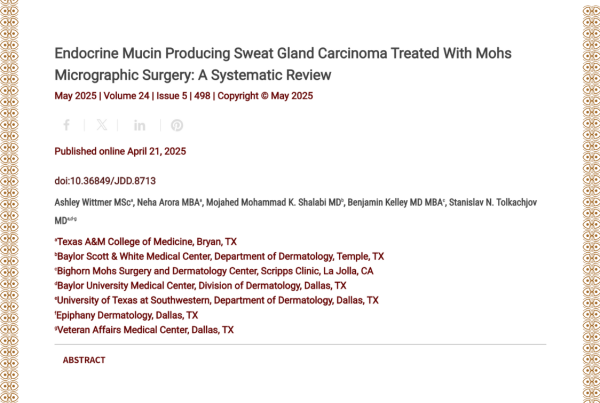 Journal of Drugs in Dermatology JDD Article About Endocrine Mucin Producing Sweat Gland Carcinoma Treated With Mohs Micrographic Surgery: A Systematic Review