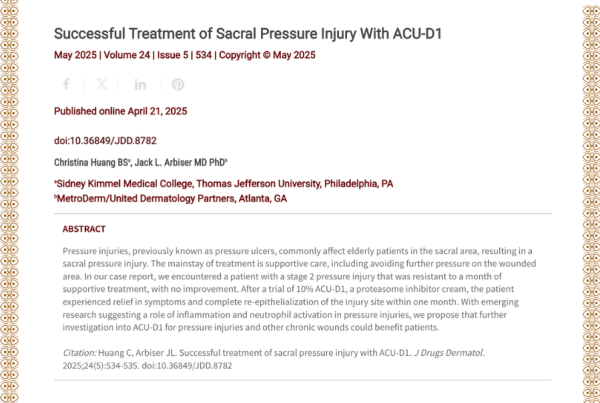 Journal of Drugs in Dermatology JDD Article About Successful Treatment of Sacral Pressure Injury With ACU-D1
