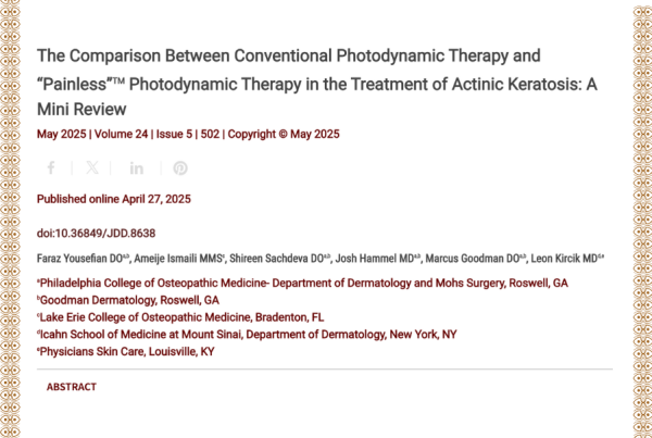 Journal of Drugs in Dermatology JDD Article About The Comparison Between Conventional Photodynamic Therapy and “Painless” Photodynamic Therapy in the Treatment of Actinic Keratosis: A Mini Review