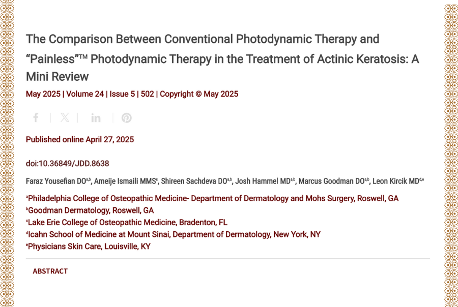 Journal of Drugs in Dermatology JDD Article About The Comparison Between Conventional Photodynamic Therapy and “Painless” Photodynamic Therapy in the Treatment of Actinic Keratosis: A Mini Review