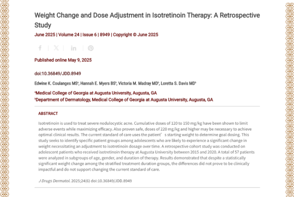 Journal of Drugs in Dermatology JDD Article About Weight Change and Dose Adjustment in Isotretinoin Therapy: A Retrospective Study