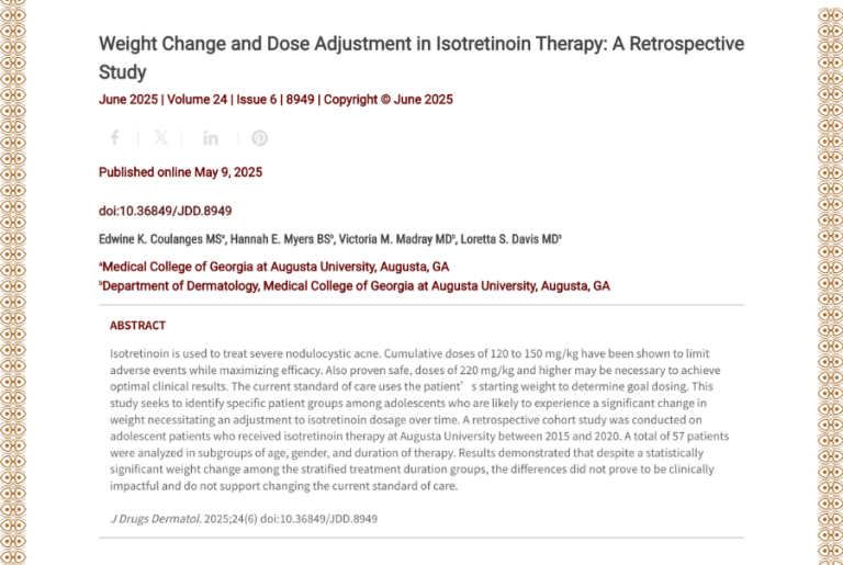 Journal of Drugs in Dermatology JDD Article About Weight Change and Dose Adjustment in Isotretinoin Therapy: A Retrospective Study