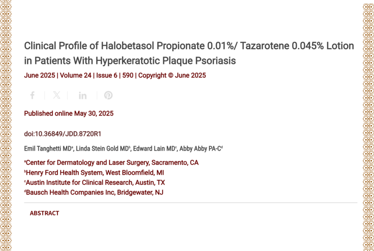 Journal of Drugs in Dermatology JDD Article About Clinical Profile of Halobetasol Propionate 0.01%/ Tazarotene 0.045% Lotion in Patients With Hyperkeratotic Plaque Psoriasis