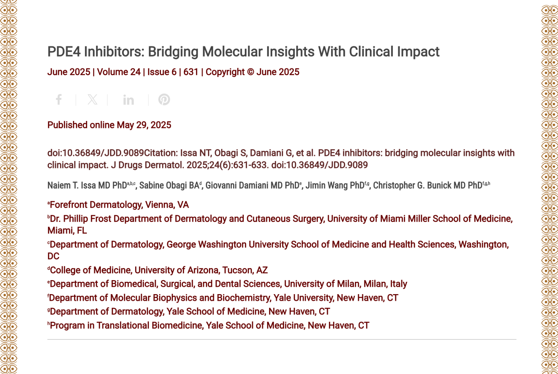 Journal of Drugs in Dermatology JDD Article About PDE4 Inhibitors: Bridging Molecular Insights With Clinical Impact.