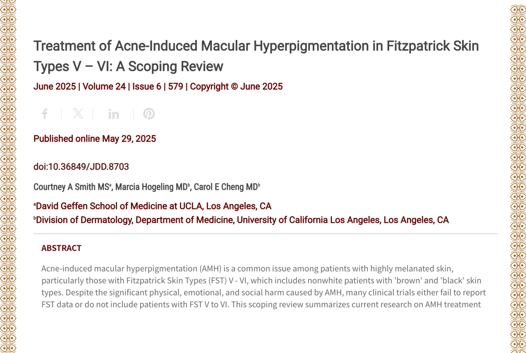 Journal of Drugs in Dermatology JDD Article About Treatment of Acne-Induced Macular Hyperpigmentation in Fitzpatrick Skin Types V - VI: A Scoping Review