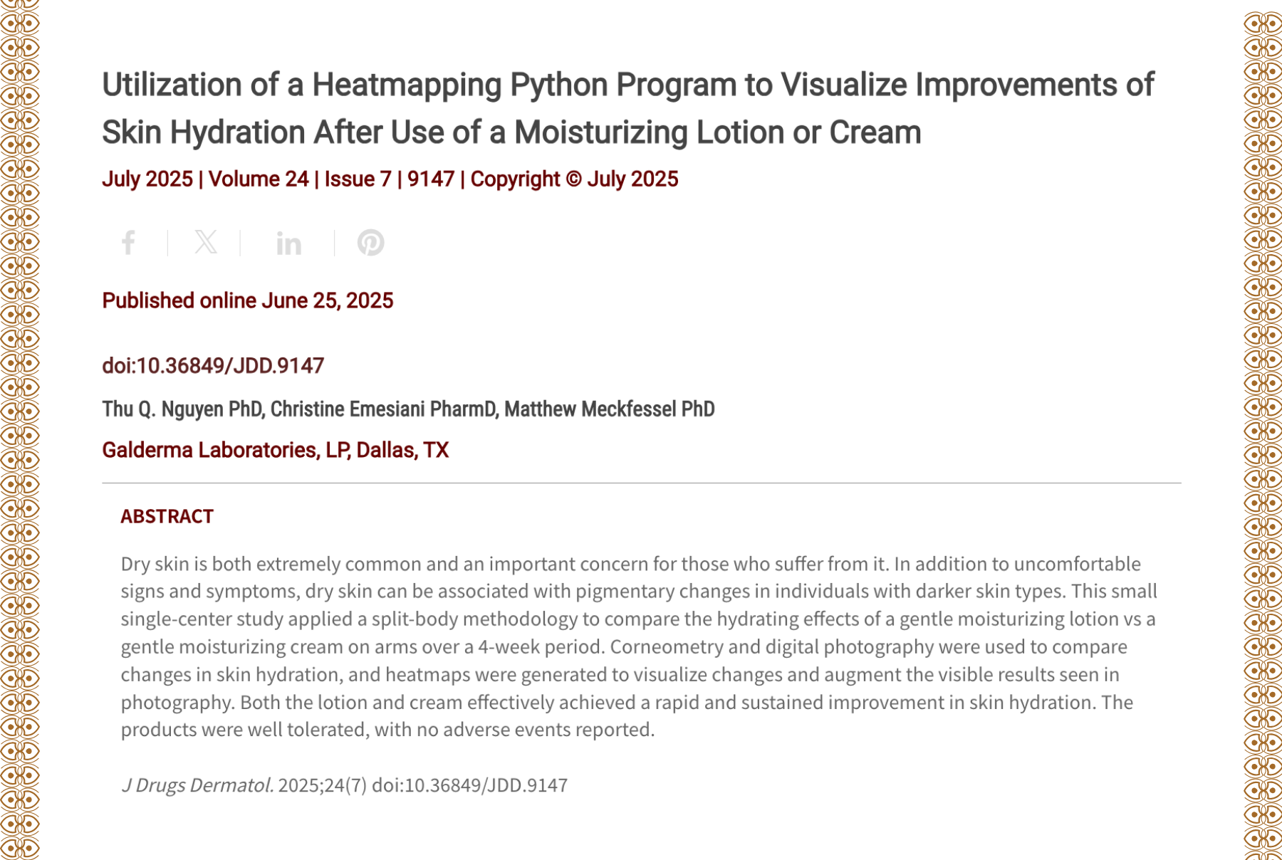 Journal of Drugs in Dermatology JDD Article About Utilization of a Heatmapping Python Program to Visualize Improvements of Skin Hydration After Use of a Moisturizing Lotion or Cream
