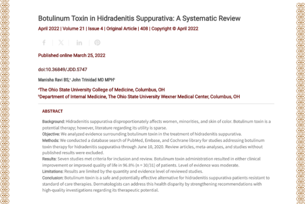 Journal of Drugs in Dermatology JDD Article About Botulinum Toxin in Hidradenitis Suppurativa: A Systematic Review