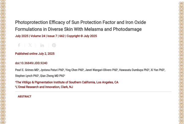 Journal of Drugs in Dermatology JDD Article About Photoprotection Efficacy of Sun Protection Factor and Iron Oxide Formulations in Diverse Skin With Melasma and Photodamage