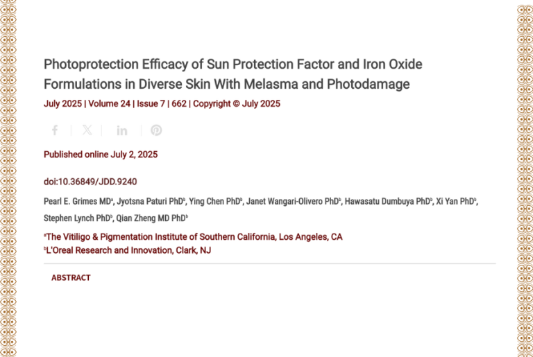 Journal of Drugs in Dermatology JDD Article About Photoprotection Efficacy of Sun Protection Factor and Iron Oxide Formulations in Diverse Skin With Melasma and Photodamage