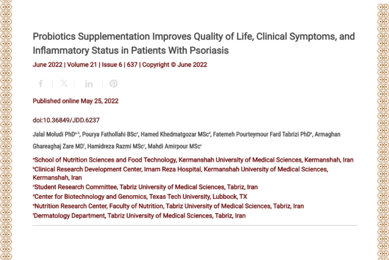 Journal of Drugs in Dermatology JDD Article About Probiotics Supplementation Improves Quality of Life, Clinical Symptoms, and Inflammatory Status in Patients With Psoriasis