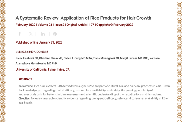 Journal of Drugs in Dermatology JDD Article About A Systematic Review: Application of Rice Products for Hair Growth