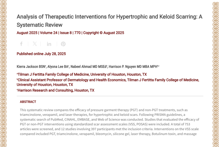 Journal of Drugs in Dermatology JDD Article About Analysis of Therapeutic Interventions for Hypertrophic and Keloid Scarring: A Systematic Review
