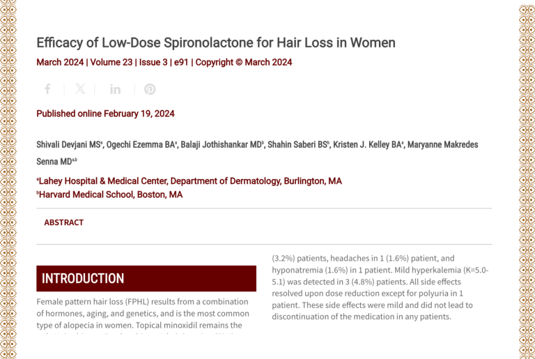 Journal of Drugs in Dermatology JDD Article About Efficacy of Low-Dose Spironolactone for Hair Loss in Women