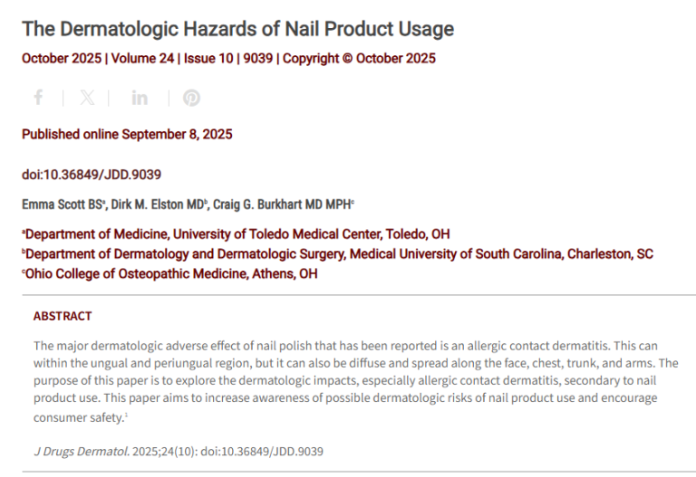 Journal of Drugs in Dermatology JDD Article About The Dermatologic Hazards of Nail Product Usage