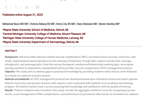 Journal of Drugs in Dermatology JDD Article About Structured Training of Dermatology Residents in the Management of Soft-Tissue Filler-Induced Vascular Complications