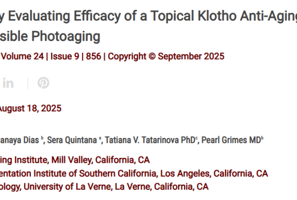 Journal of Drugs in Dermatology JDD Article About A Pilot Study Evaluating Efficacy of a Topical Klotho Anti-Aging Serum to Treatable Visible Photoaging