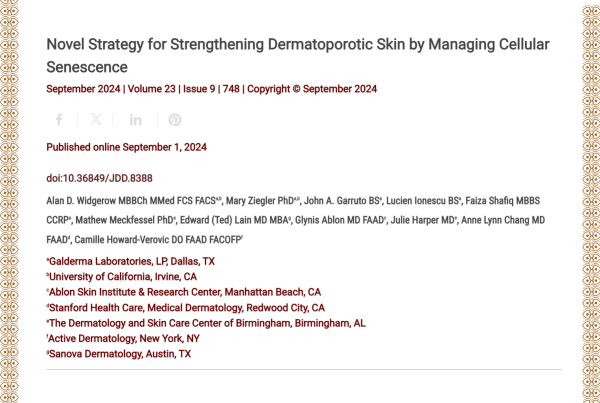 Journal of Drugs in Dermatology JDD Article About Novel Strategy for Strengthening Dermatoporotic Skin by Managing Cellular Senescence