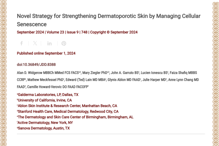 Journal of Drugs in Dermatology JDD Article About Novel Strategy for Strengthening Dermatoporotic Skin by Managing Cellular Senescence