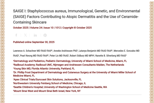 Journal of Drugs in Dermatology JDD Article About SAIGE I: Staphylococcus aureus, Immunological, Genetic, and Environmental (SAIGE) Factors Contributing to Atopic Dermatitis and the Use of Ceramide-Containing Skincare
