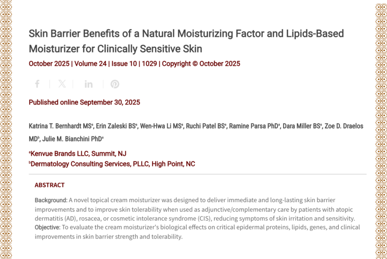 Journal of Drugs in Dermatology JDD Article About Skin Barrier Benefits of a Natural Moisturizing Factor and Lipids-Based Moisturizer for Clinically Sensitive Skin