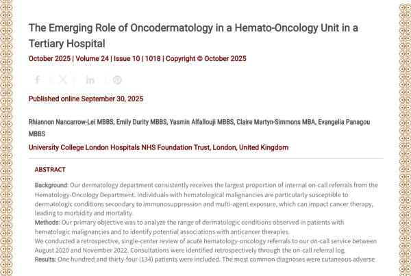Journal of Drugs in Dermatology JDD Article About The Emerging Role of Oncodermatology in a Hemato-Oncology Unit in a Tertiary Hospital