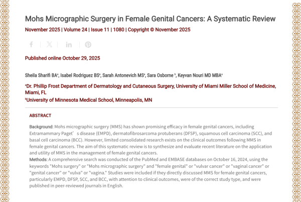Journal of Drugs in Dermatology JDD Article about Mohs Micrographic Surgery in Female Genital Cancers: A Systematic Review