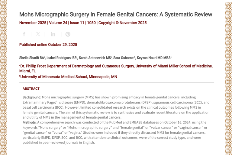 Journal of Drugs in Dermatology JDD Article about Mohs Micrographic Surgery in Female Genital Cancers: A Systematic Review