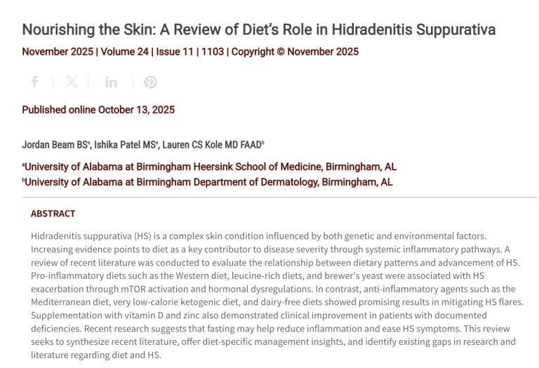 Journal of Drugs in Dermatology JDD Article about Nourishing the Skin: A Review of Diet's Role in Hidradenitis Suppurativa
