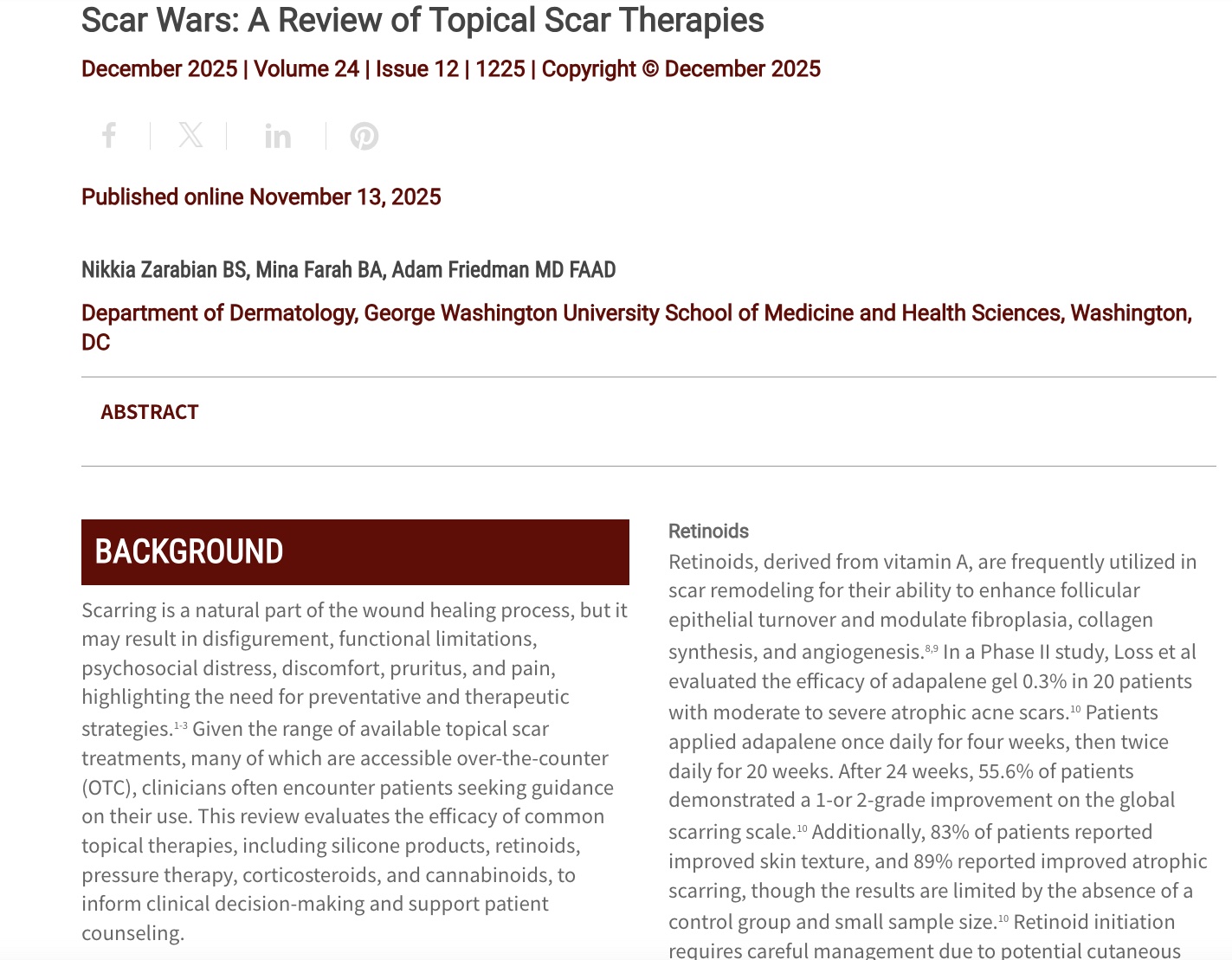 Journal of Drugs in Dermatology JDD Article about Scar Wars: A Review of Topical Scar Therapies
