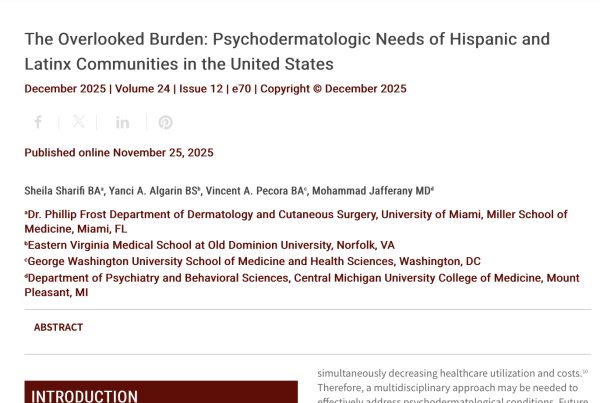 Journal of Drugs in Dermatology JDD Article about The Overlooked Burden: Psychodermatologic Needs of Hispanic and Latinx Communities in the United States