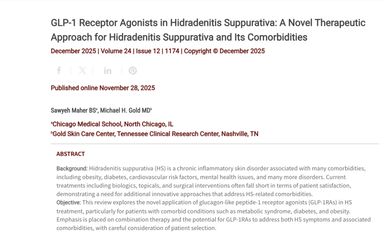 Journal of Drugs in Dermatology JDD Article about GLP-1 Receptor Agonists in Hidradenitis Suppurativa: A Novel Therapeutic Approach for Hidradenitis Suppurativa and Its Comorbidities