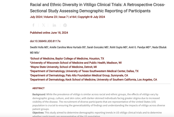 Journal of Drugs in Dermatology JDD Article about Racial and Ethnic Diversity in Vitiligo Clinical Trials: A Retrospective Cross-Sectional Study Assessing Demographic Reporting of Participant