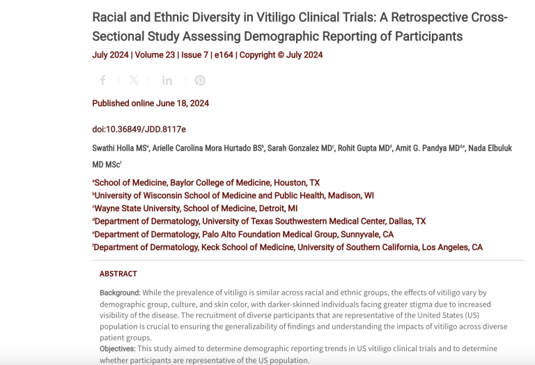Journal of Drugs in Dermatology JDD Article about Racial and Ethnic Diversity in Vitiligo Clinical Trials: A Retrospective Cross-Sectional Study Assessing Demographic Reporting of Participant