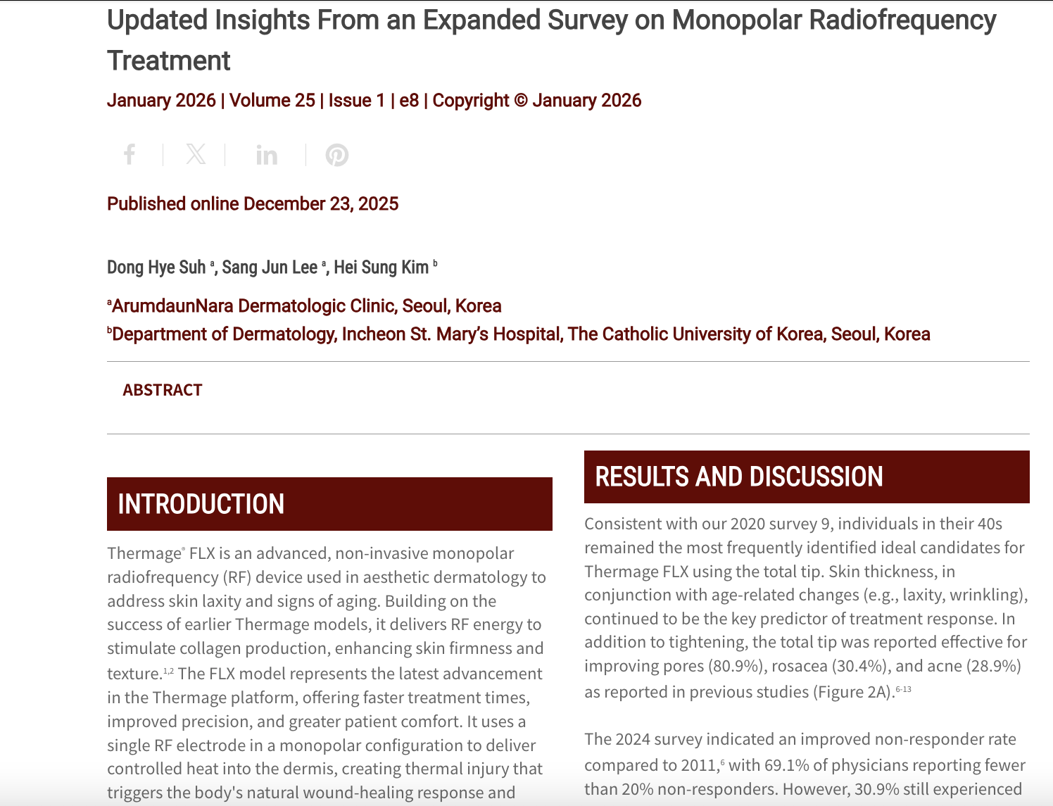 Journal of Drugs in Dermatology JDD Article about Updated Insights From an Expanded Survey on Monopolar Radiofrequency Treatment